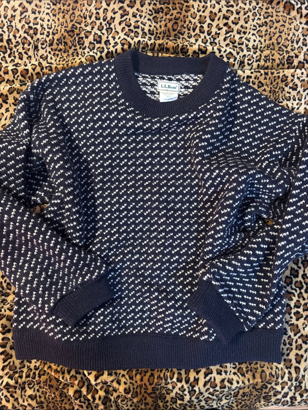 L.L. Bean Blue and White Birdseye Crewneck Sweater